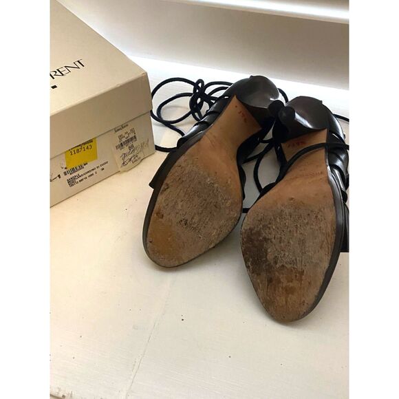 EUC Yves Saint Laurent YSL Black Leather Strappy Gladiator Heel 38 8 - Picture 9 of 9